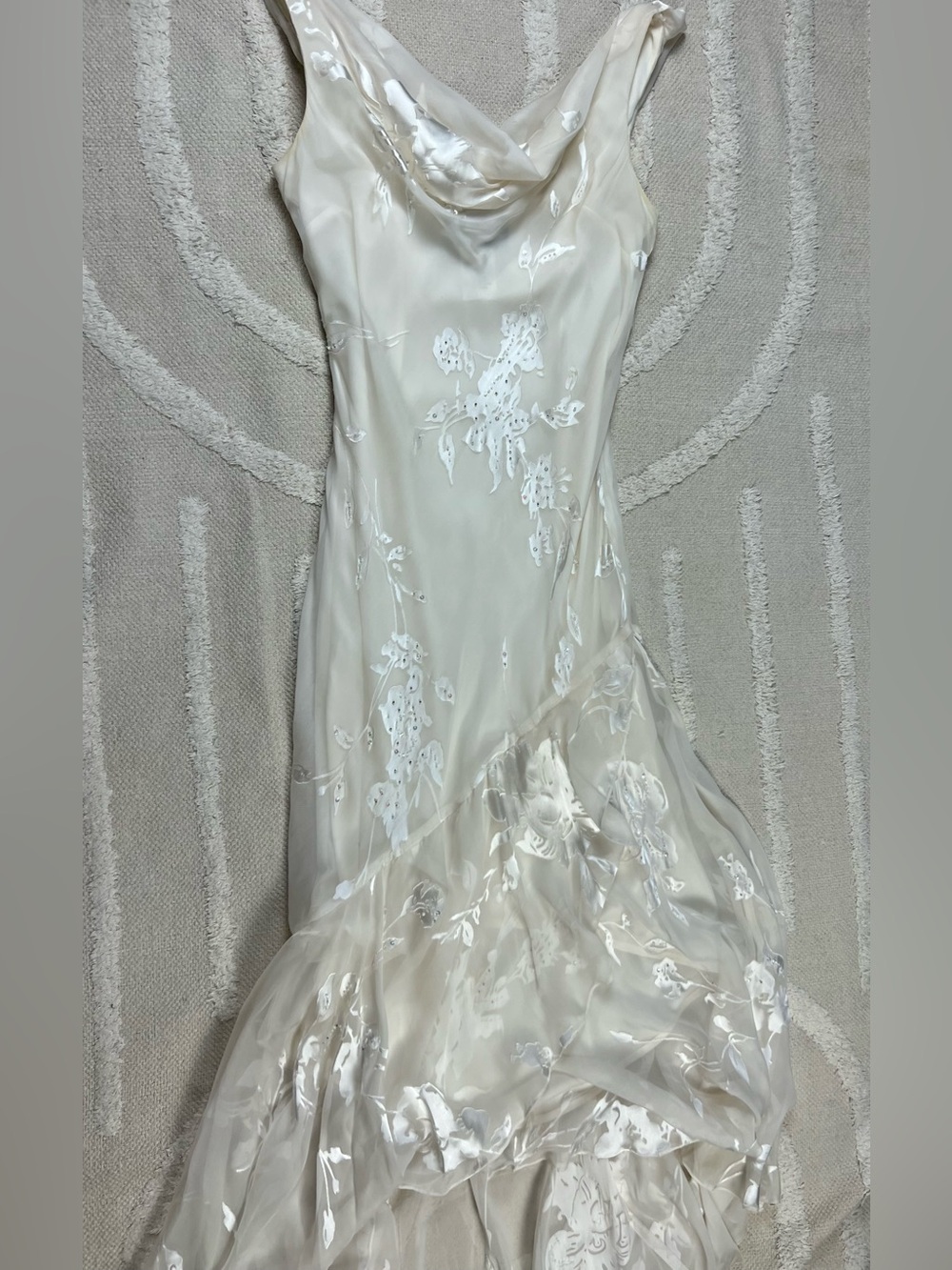 Vintage Beaded Draped Cream Silk Blend Dress – Fairy Dress – Size 4 - Picture 8 of 16